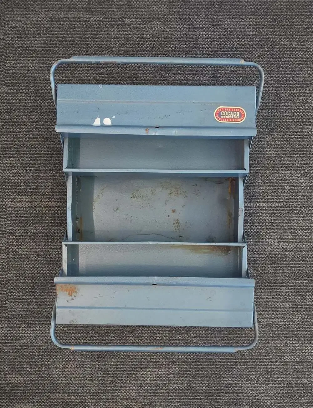 Vintage Cocaco Coutinho Carda & Co. Blue Cantilever Metal Tool Box